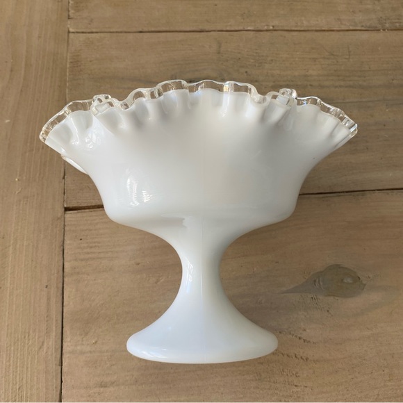 Fenton Round Compote Silver Crest Ruffled Edge Bowl Bonbon Bowl USA - Picture 10 of 11